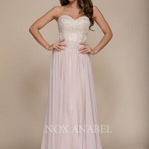 Champagne Strapless Sequin Bodice A-Line Dress 045